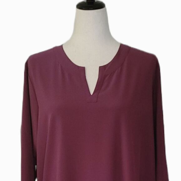 Orvis Maroon Notiched V-neck 3/4 Sleeve Zip Pocket Top Size L - Picture 4 of 9